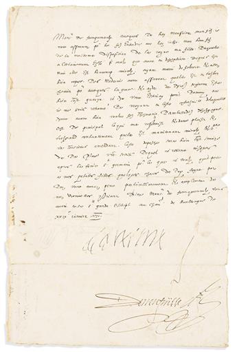 CATHERINE DE' MEDICI. Group of 4 Letters Signed, "Caterine," as Queen Mother, to French Ambassador to Spain Raymond de Rouer de Pavie